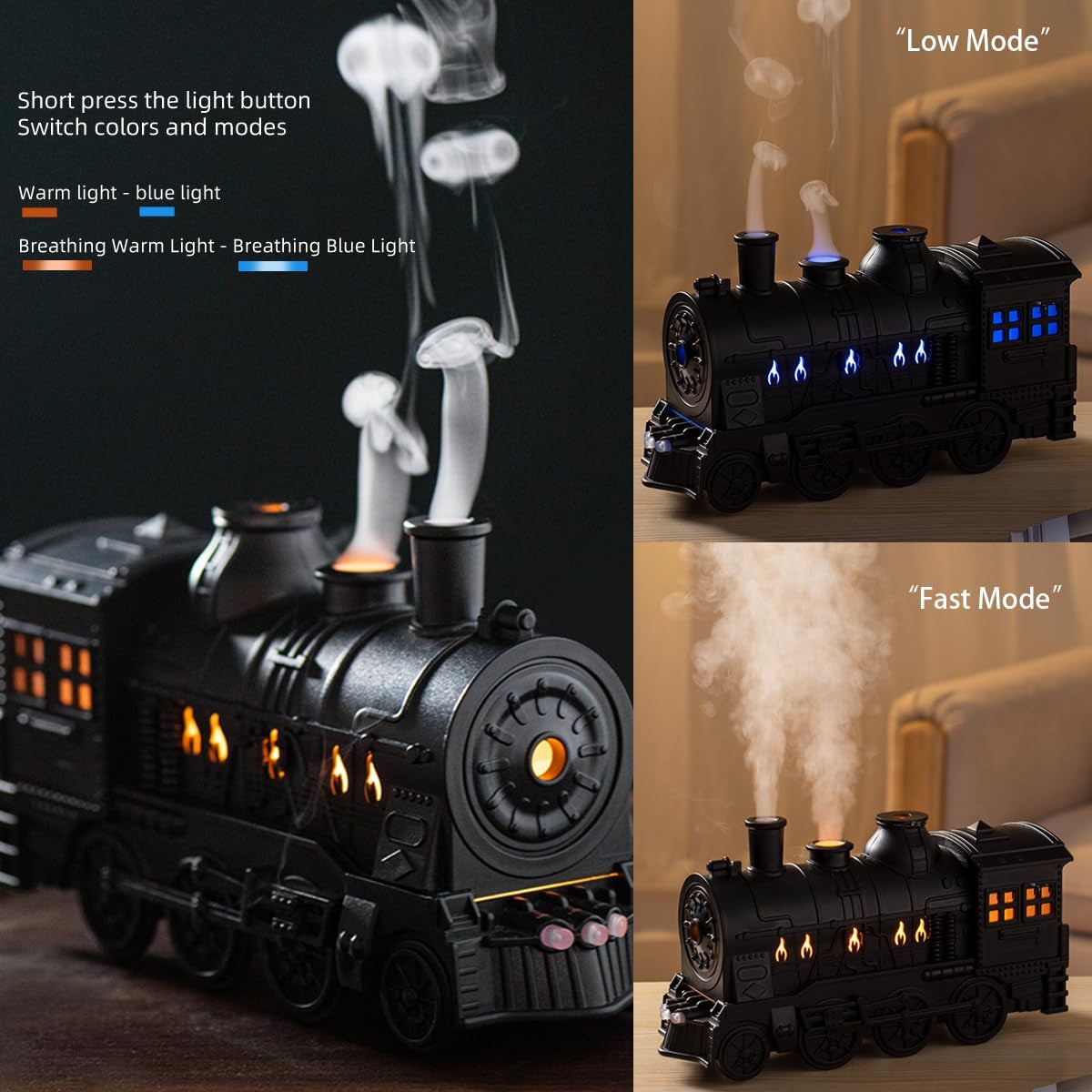 Steam Express Train Aroma Diffuser – Ultrasonic Cool Mist Humidifier with Lights, Sounds & Jellyfish Smoke Effect | Unique Flame Oil Diffuser for Men, Dads & Kids