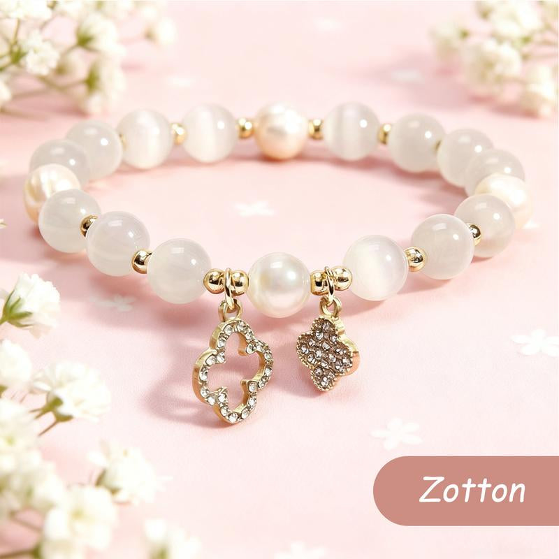 Cat'S Eye Stone Bracelet Clover Crystal Bracelet Elastic Rope Crystal Transfer Bead