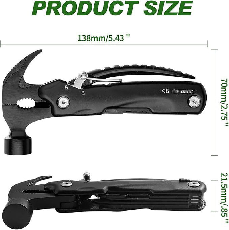 14-In-1 Multitool Hammer, Multitool with DIY Stickers, Safety Lock, Screwdriver Bits Set and Durable Nylon Sheath, Multi Tool for Outdoor, Ideal Gifts for Father, Husband, Boyfriend,Camping Essentials Mens Gift for Him, Birthday Gift Idea,Mini Multi Tool