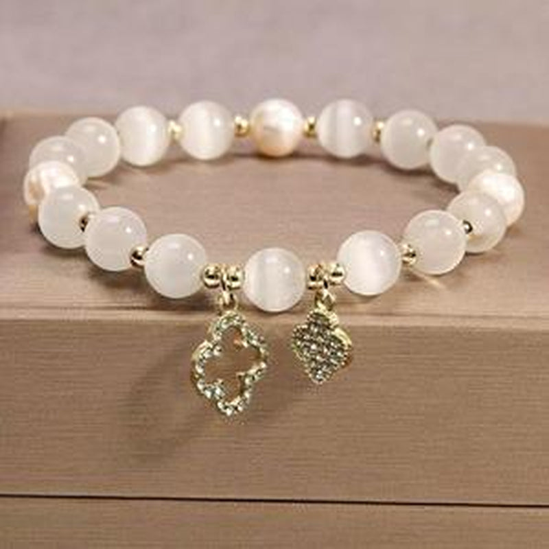 Cat'S Eye Stone Bracelet Clover Crystal Bracelet Elastic Rope Crystal Transfer Bead