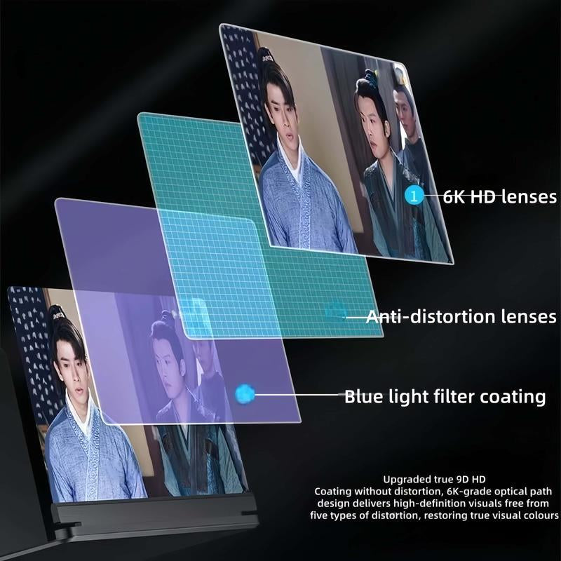 12" Mobile Phone Screen Magnifier - Ultra-Hd Screen Magnifier for Easy TV Viewing, Eye Protection, Dual Orientation for Landscapes and Portrait Use, Full-Screen Mobile Smartphone Magnification