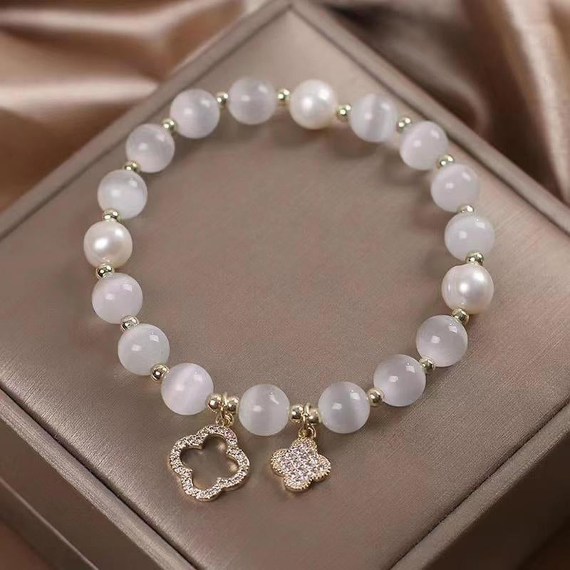 Cat'S Eye Stone Bracelet Clover Crystal Bracelet Elastic Rope Crystal Transfer Bead